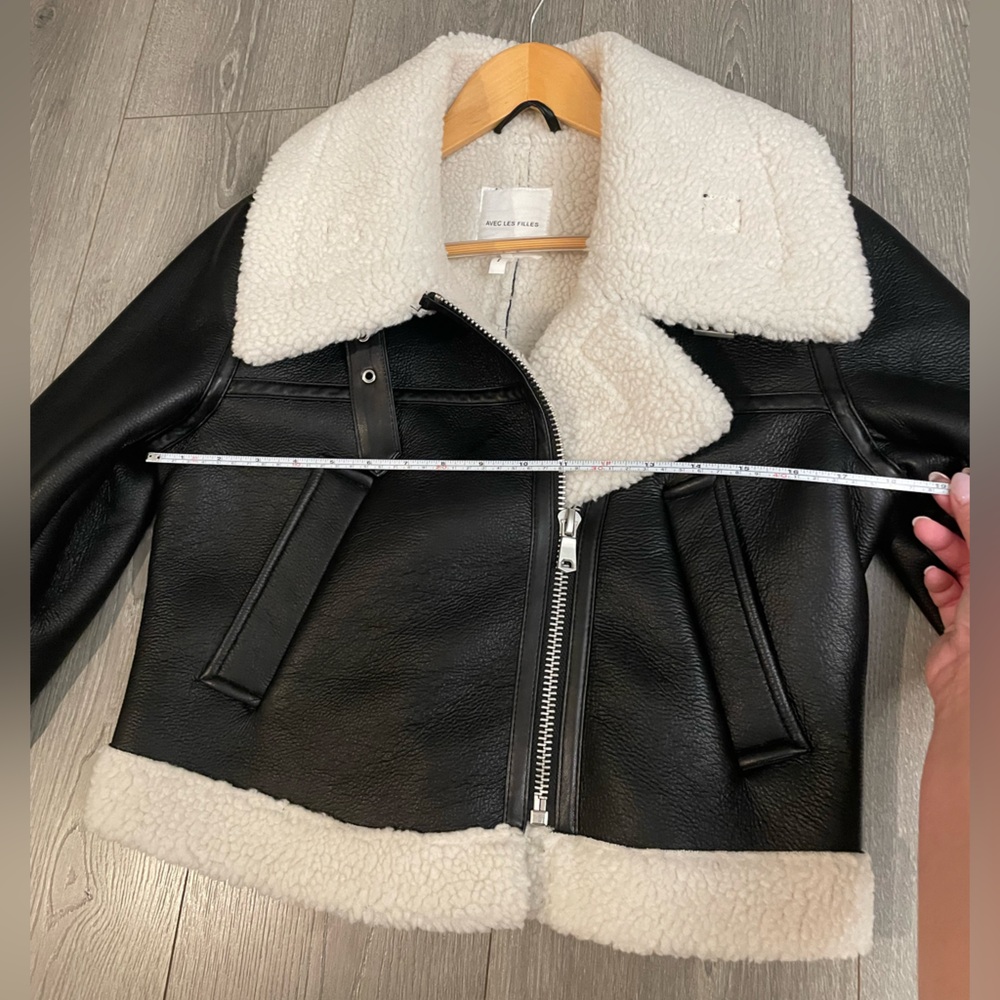 AVEC LES FILLES Cropped Faux Shearling Leather Jacket Size XS - Picture 6 of 9